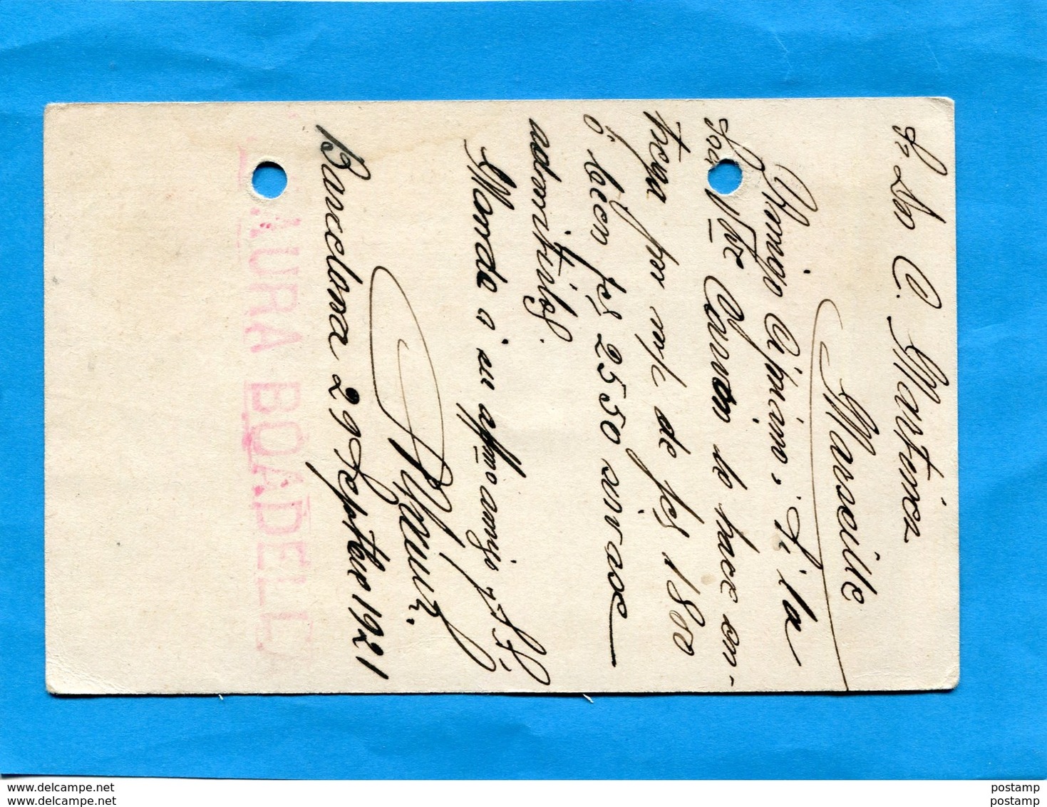 ESPAGNE-Carte Entier Postal-numérotée K 846557-10Cts Rouge Alphonse XIII- Cad 1923-pour Françe - 1850-1931