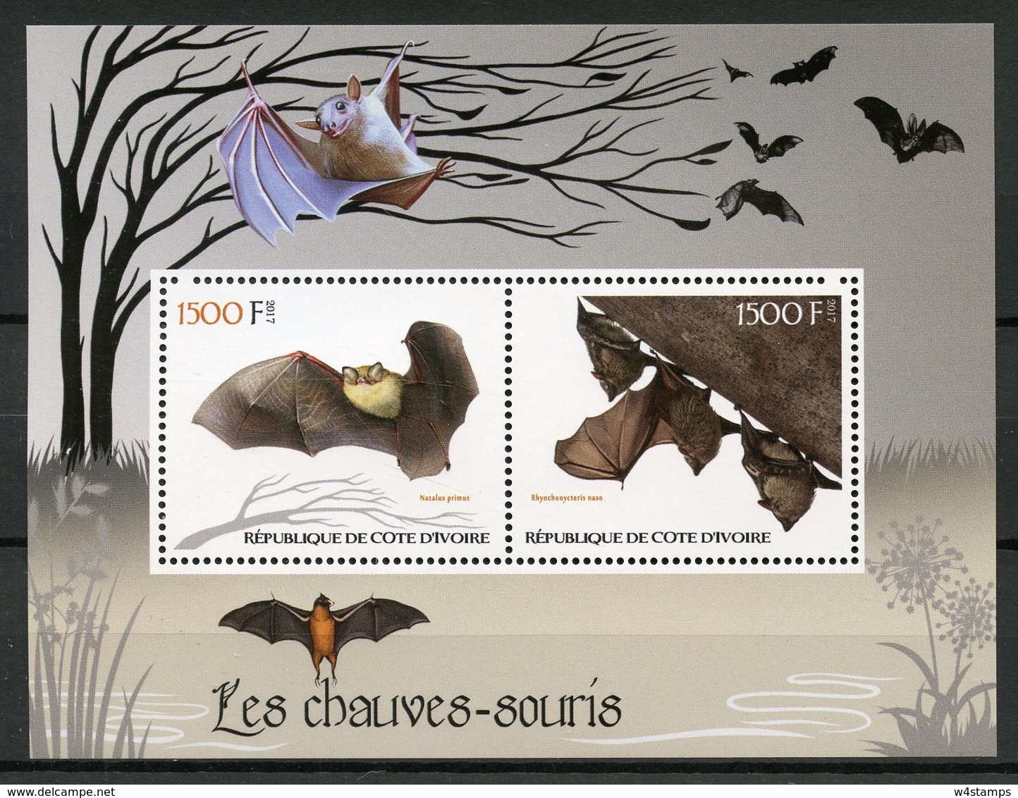 Ivory Coast 2017 MNH Bats Bat 2v M/S Chauves-Souris Flying Mammals Animals Stamps - Bats