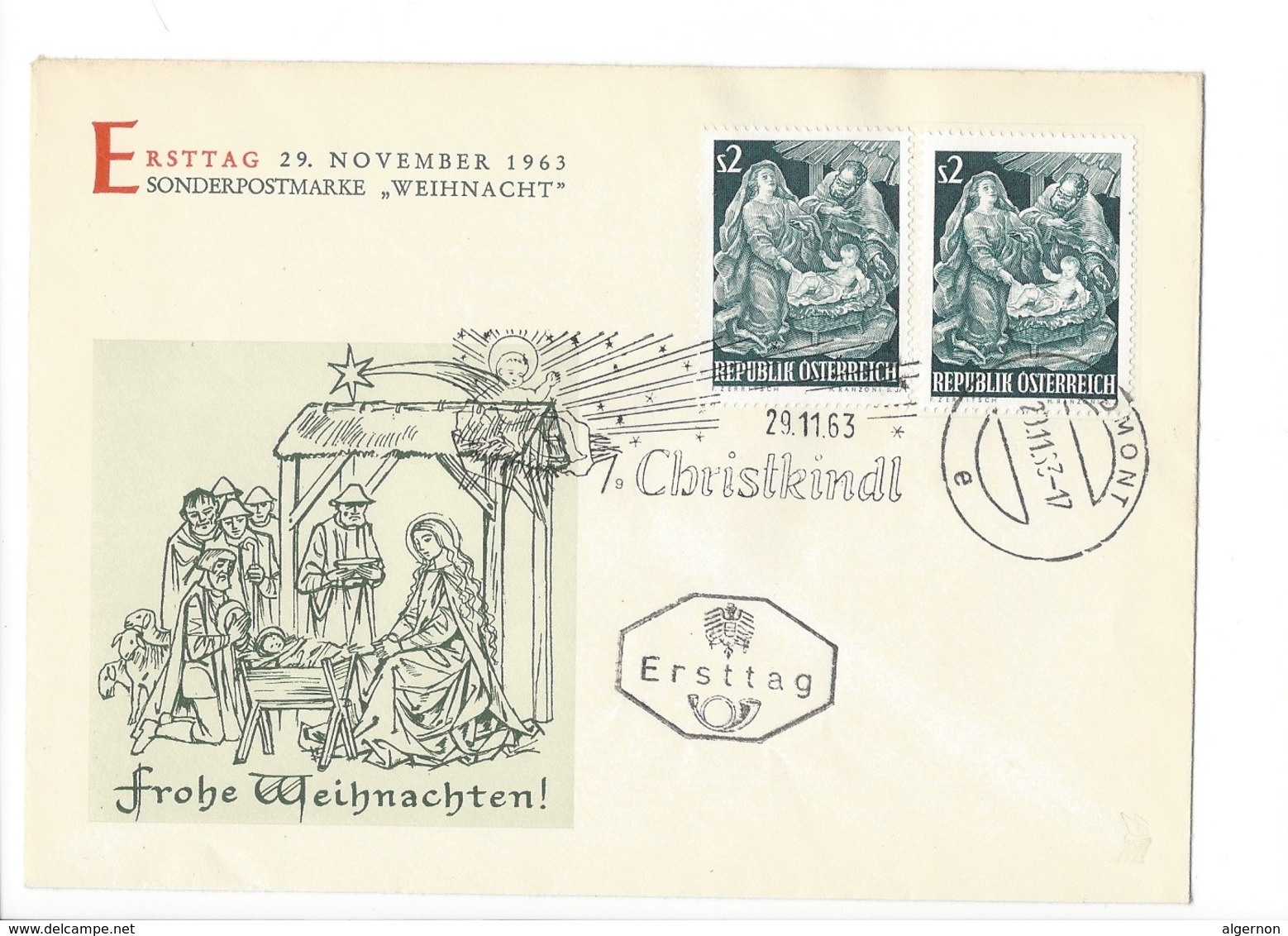 21098 - Christkindl 1963 Lettre Ersttag 29.11.63 Fröhe Weihnachten - Noël