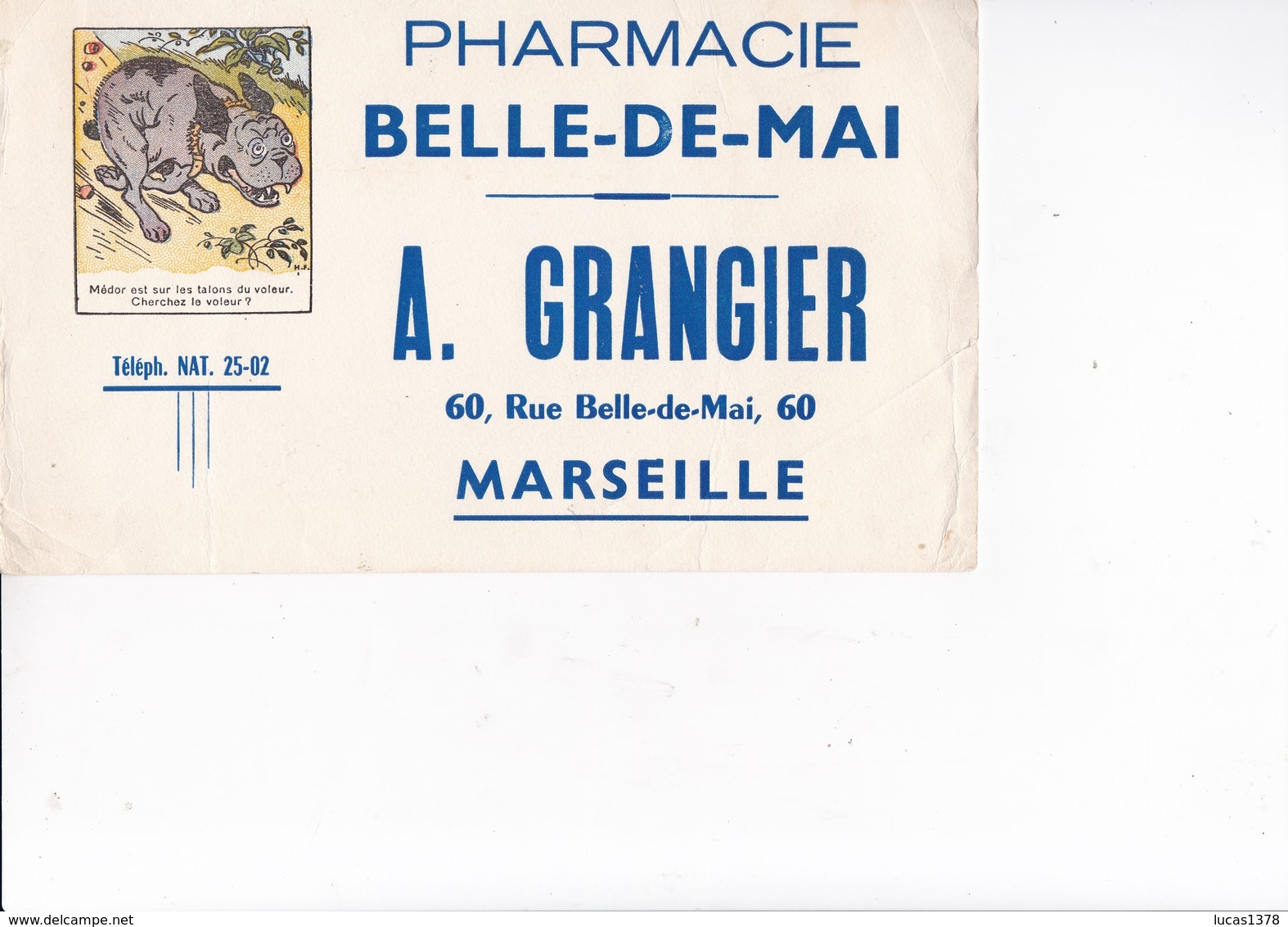 MRSEILLE / PHARMACIE GRANGIER / 60 RUE BELLE DE MAI / RARE - Produits Pharmaceutiques