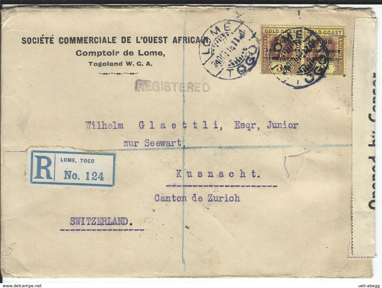 Togo Censored Registered Letter SG 2xH51, Mi 2x38 Lome 24.10.18 To Küsnacht CH - Autres & Non Classés