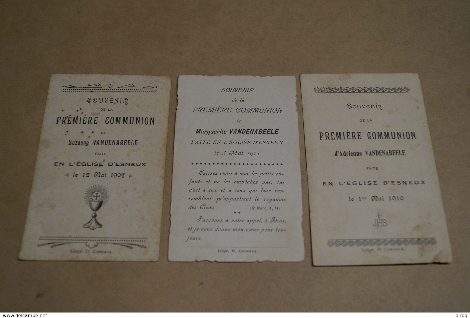 Esneux, Lot De 3 Faire-parts De Communion,Famille Vandenabeele 1907-1910-1914 - Communion