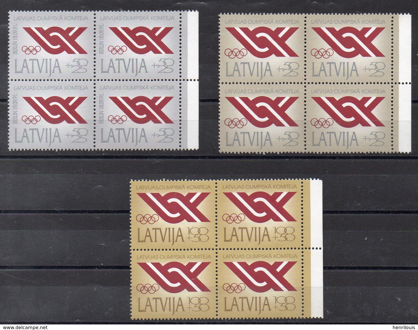 LETTONIEt  Timbres Neufs ** De 1991 ( Ref 5858 ) Sport - JO - Comité Olympique En Blocs De 4 - Lettonia