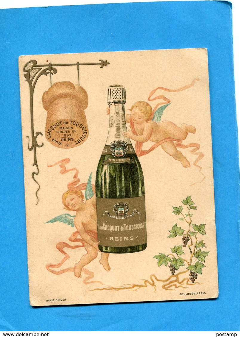 Champagne "Vve Cliquot De Toussicourt-RARE- Carte Double Illustrée Avec Angelots- Calendrier 1900 Et Voeux - Grand Format : ...-1900
