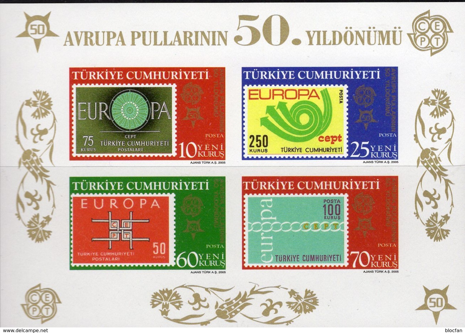 Marken CEPT Imperforiert 2005 Türkei Block 58 B ** 15€ Ss Stamps On Stamp Hojita Bloc Bf Topic Sheet 50 Year EUROPA - 2006