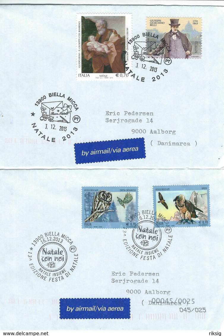 Italy - Natale 2013. 2 Covers Sent To Denmark. H-1412 - Airmail