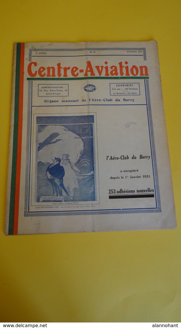 CENTRE-AVIATION ORGANE MENSUEL DE L'AERO - CLUB DU BERRY - Aerei