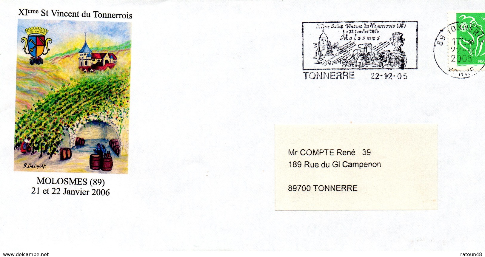 Lettre Illustrée De La XIème Saint Vincent Du Tonnerrois  à MOLOSMES  Les 21 Et 22/01/2006 - Vinos Y Alcoholes