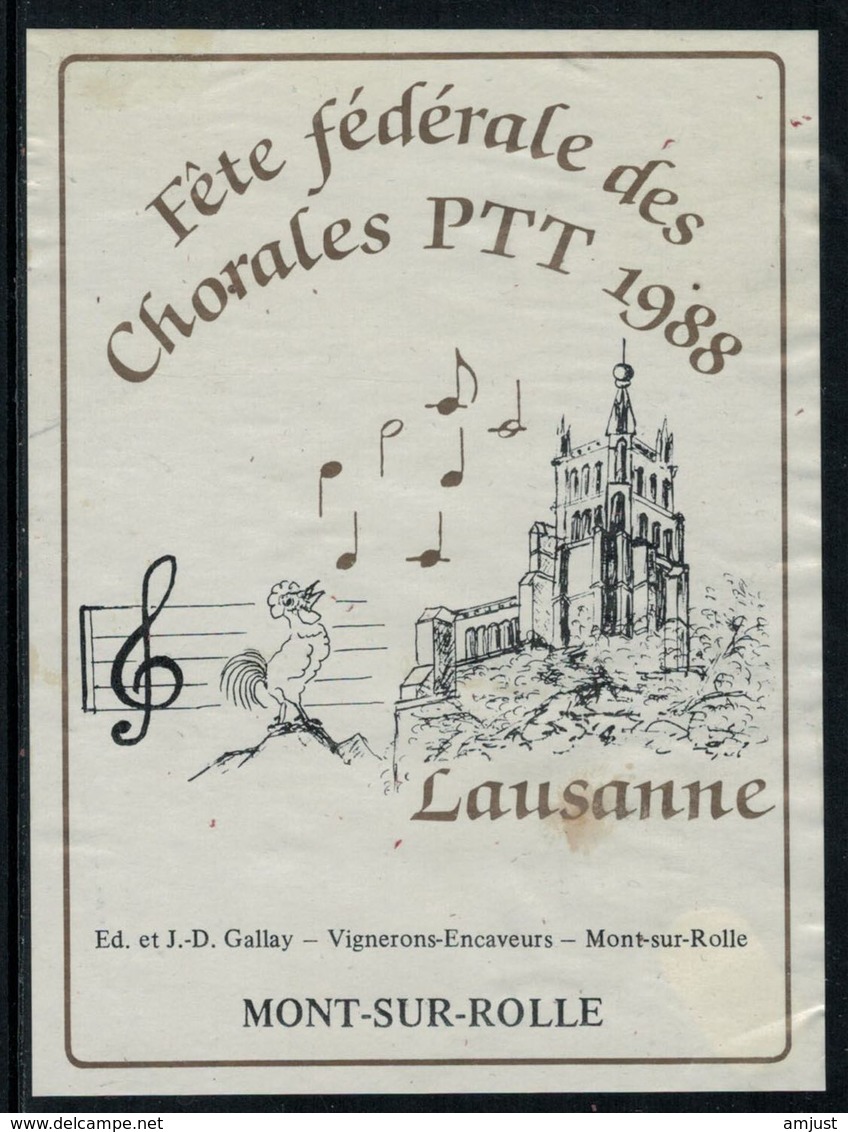 Rare // Etiquette De Vin // Musique // Mon-sur-Rolle, Fête Fédérale Des Chorales PTT 1988 - Musica