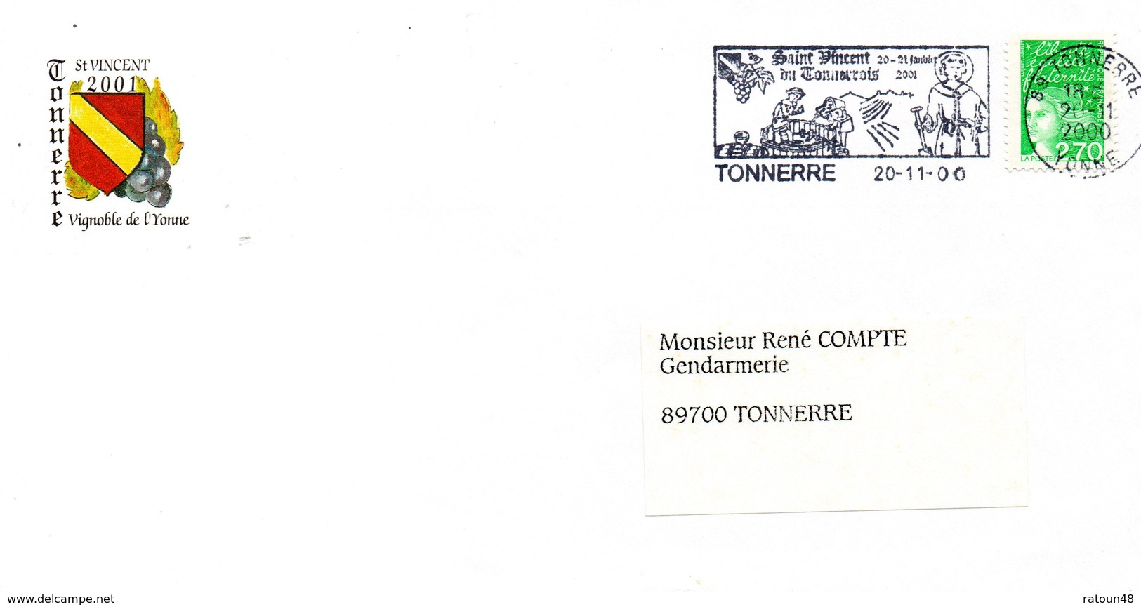 Lettre Illustrée   Avec Flamme Annonce  St Vincent Du Tonnerrois à TONNERRE  (89) Le 20& 21/01/01 - Vins & Alcools