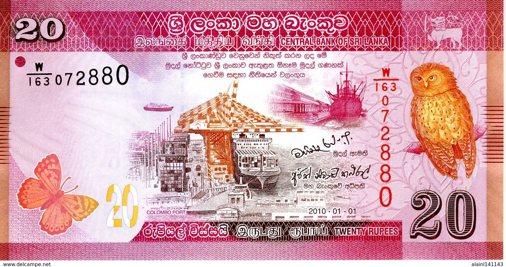 SRI LANKA - Central Bank Of Sri Lanka - 20 Rupees 01-01-2010 - Série W/163 - 072880 - P. 123a - UNC - Sri Lanka