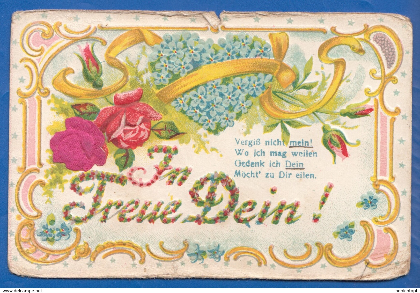 Blumen; Fleurs; Art Nouveau; Prägekarte; Gaufrée; Vergiss Mein Nicht - Blumen