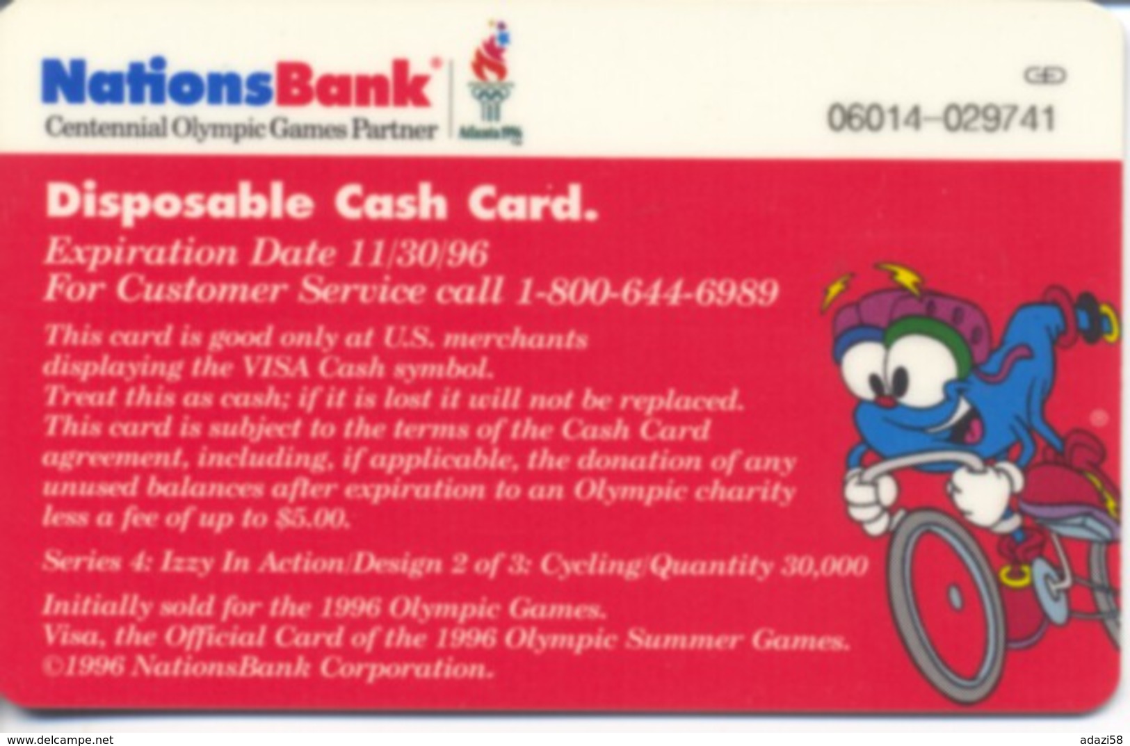 USA Nations Bank / Atlanta 1996  Olympic Games / Visa Cash $50 / Quantity=30,000ex - Tarjetas De Crédito (caducidad Min 10 Años)