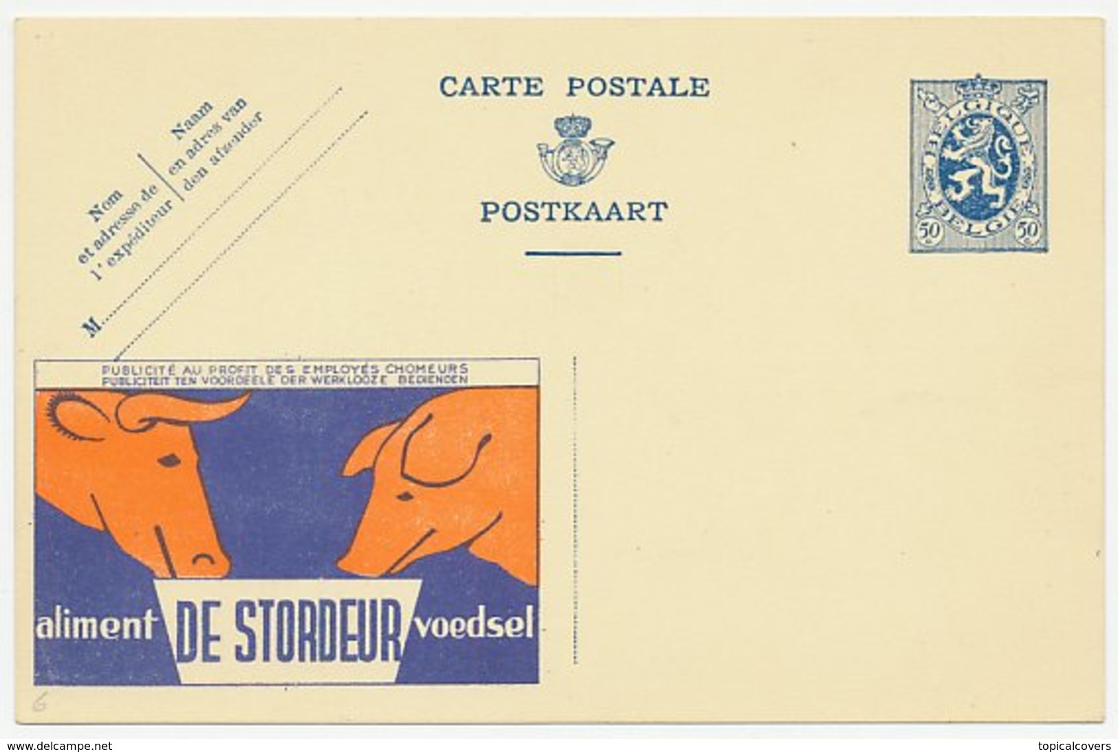 Publibel - Postal Stationery Belgium 1933 Cow - Pig - Food - Granjas