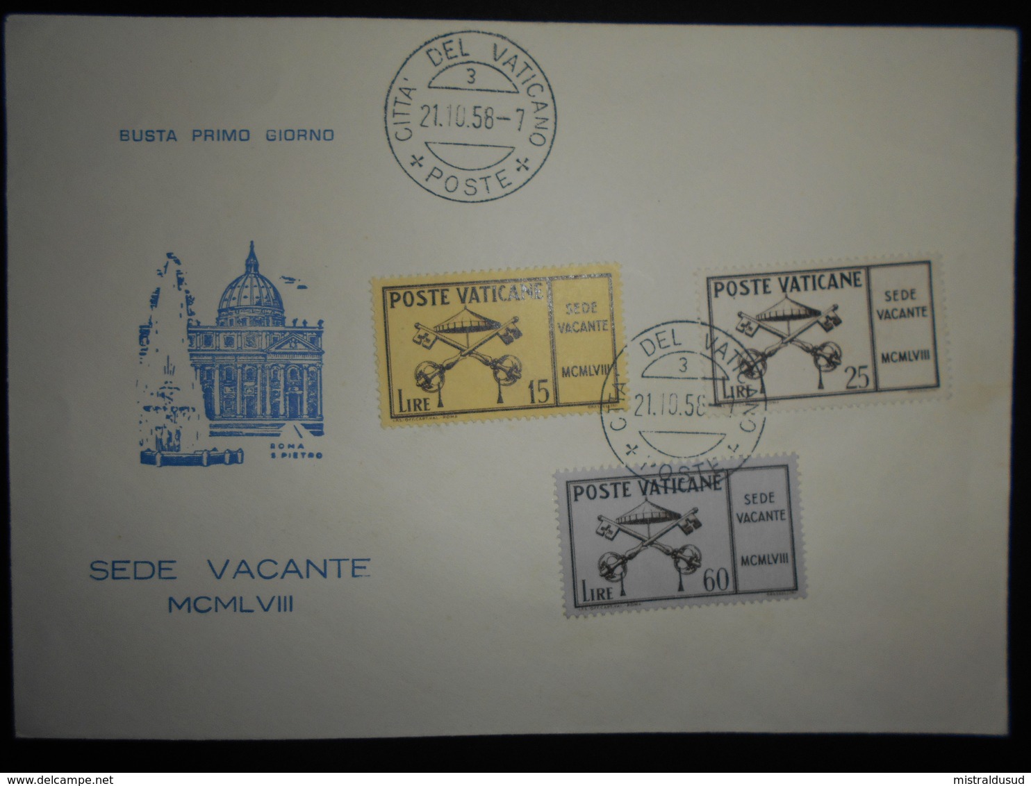 Vatican Fdc , Sede Vacante 1958 - FDC