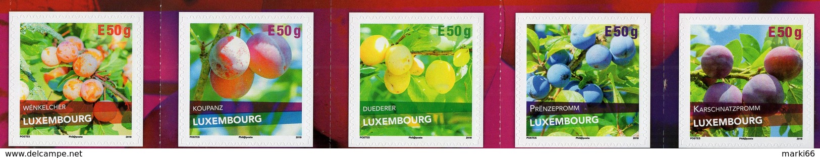 Luxembourg - 2018 - Fruits - Plums - Mint Self-adhesive Booklet Stamp Set - Ongebruikt