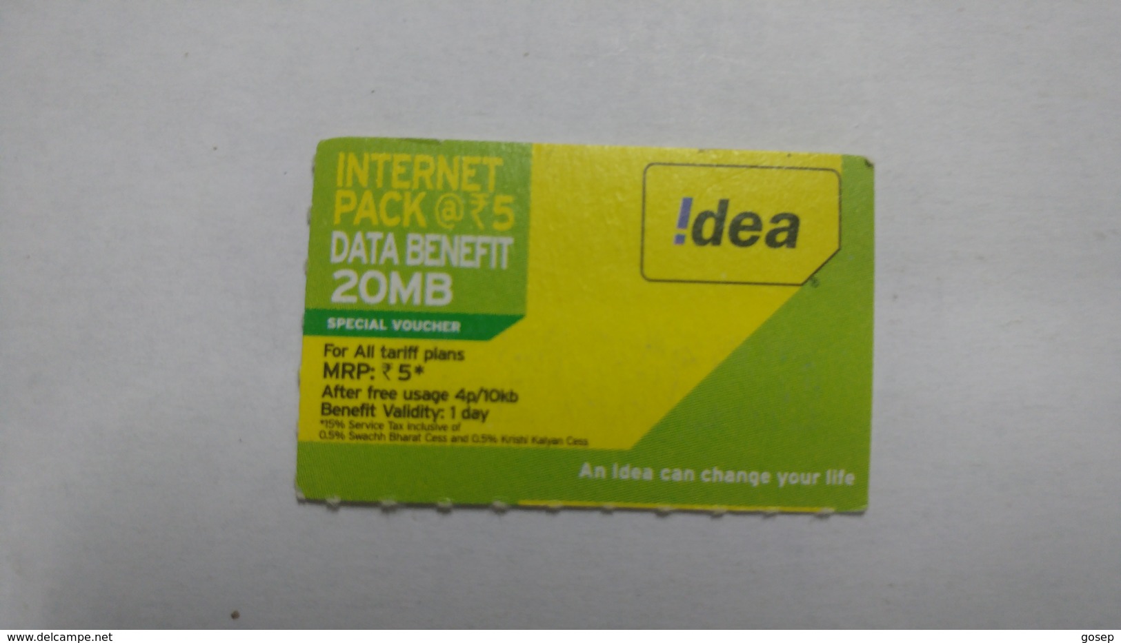 India-idea-internet Pack 20mb-card-(34a)-(20mb)-(150904086445484)-(banglor)-(6/2016)-card Used+1 Card Prepiad Free - Inde