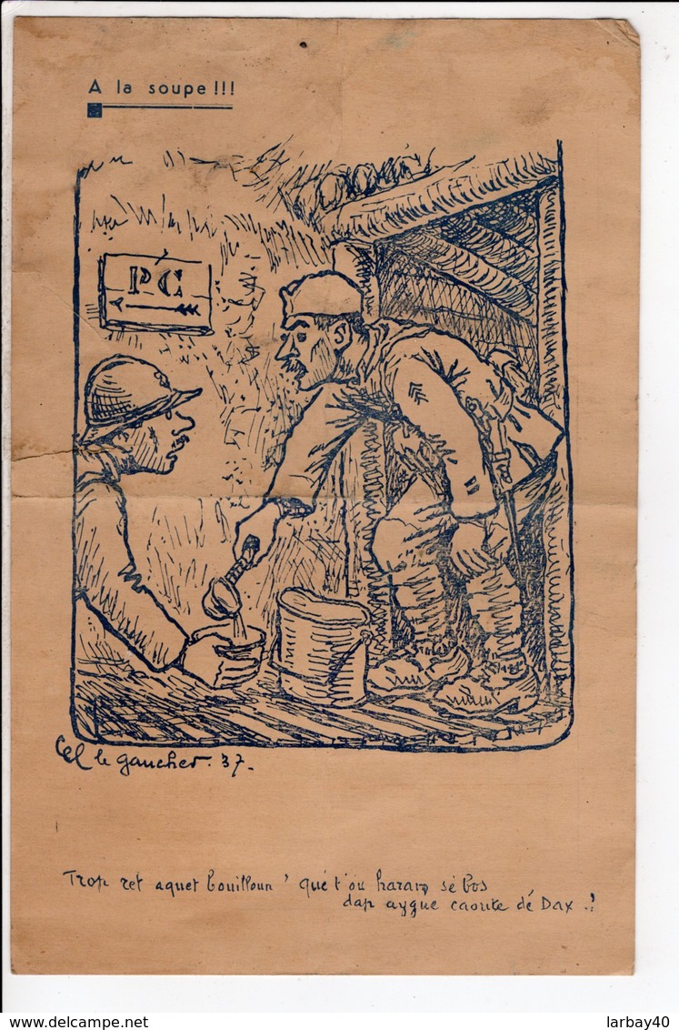 Menu Du Congres Regional De L Unc 1937 A Dax Illustrateur Cel Le Gaucher A La Soupe - Menus