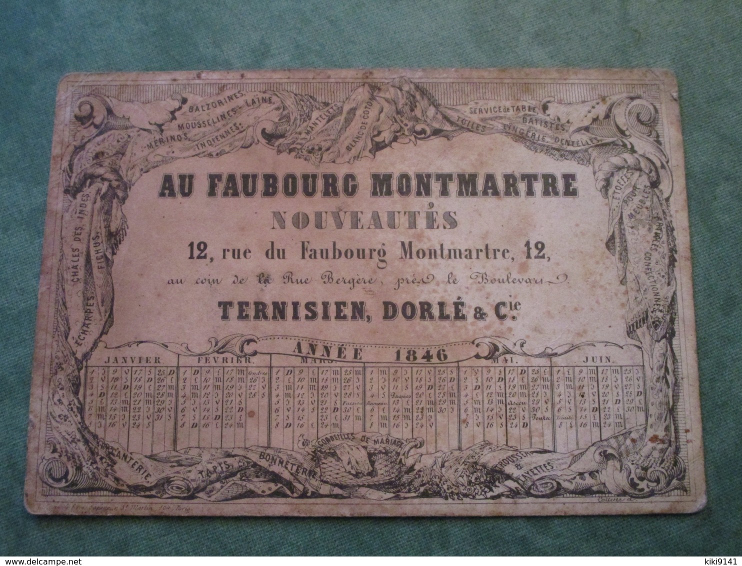 ANNEE 1848 - AU FAUBOURG MONTMARTRE Nouveautés - 12, Rue Du Faubourg Montmartre - Tamaño Pequeño : ...-1900