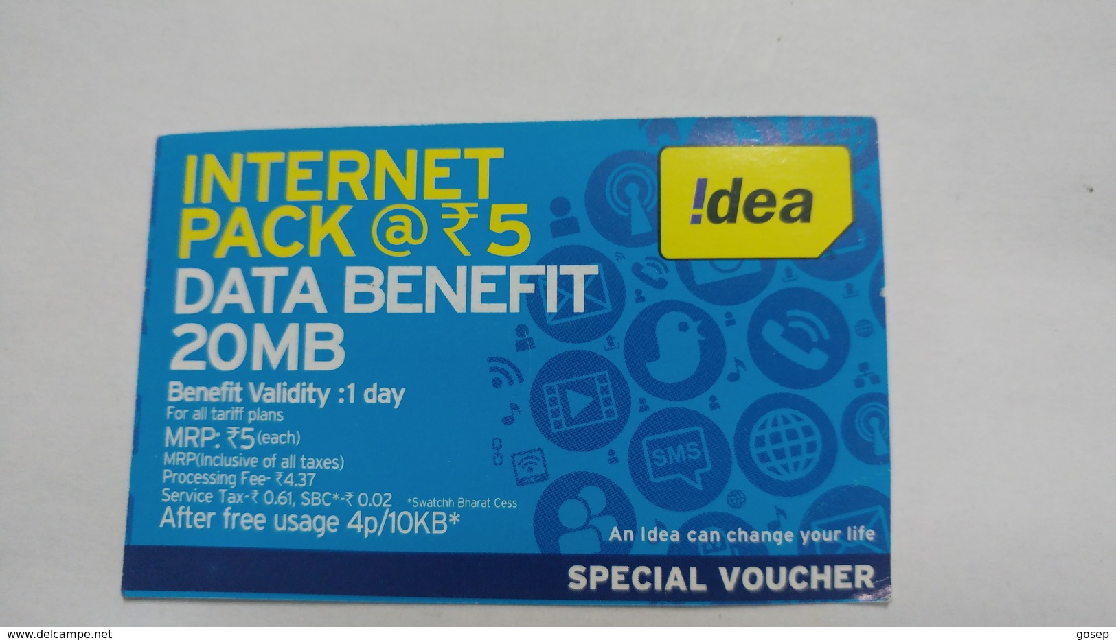 India-idea-internet Pack-(36a)-(20mb)-(704118986027201)-(bangalore)-(4/2016)-card Used+1 Card Prepiad Free - India