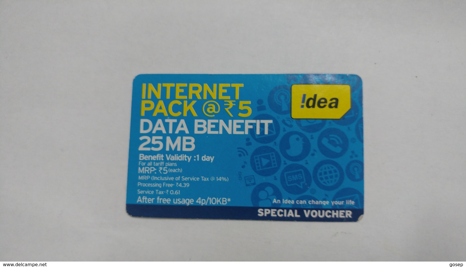 India-idea-internet Pack-(36c)-(25mb)-(121962514652100)-(bangalore)-(6/2015)-card Used+1 Card Prepiad Free - Indien