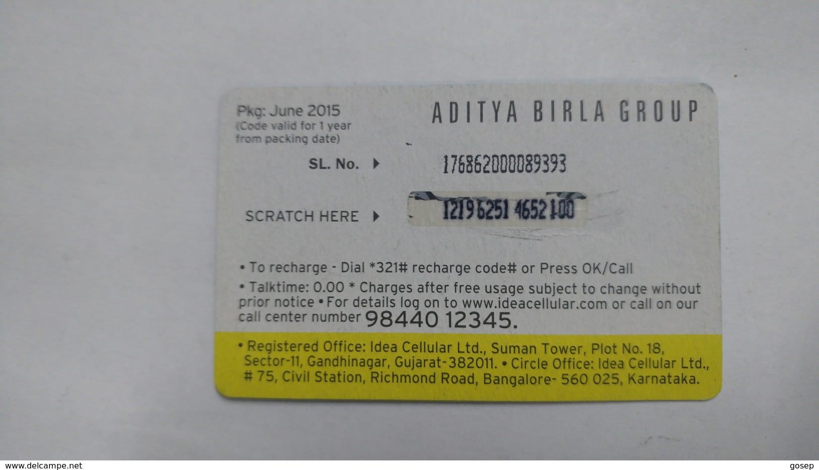 India-idea-internet Pack-(36c)-(25mb)-(121962514652100)-(bangalore)-(6/2015)-card Used+1 Card Prepiad Free - Indien