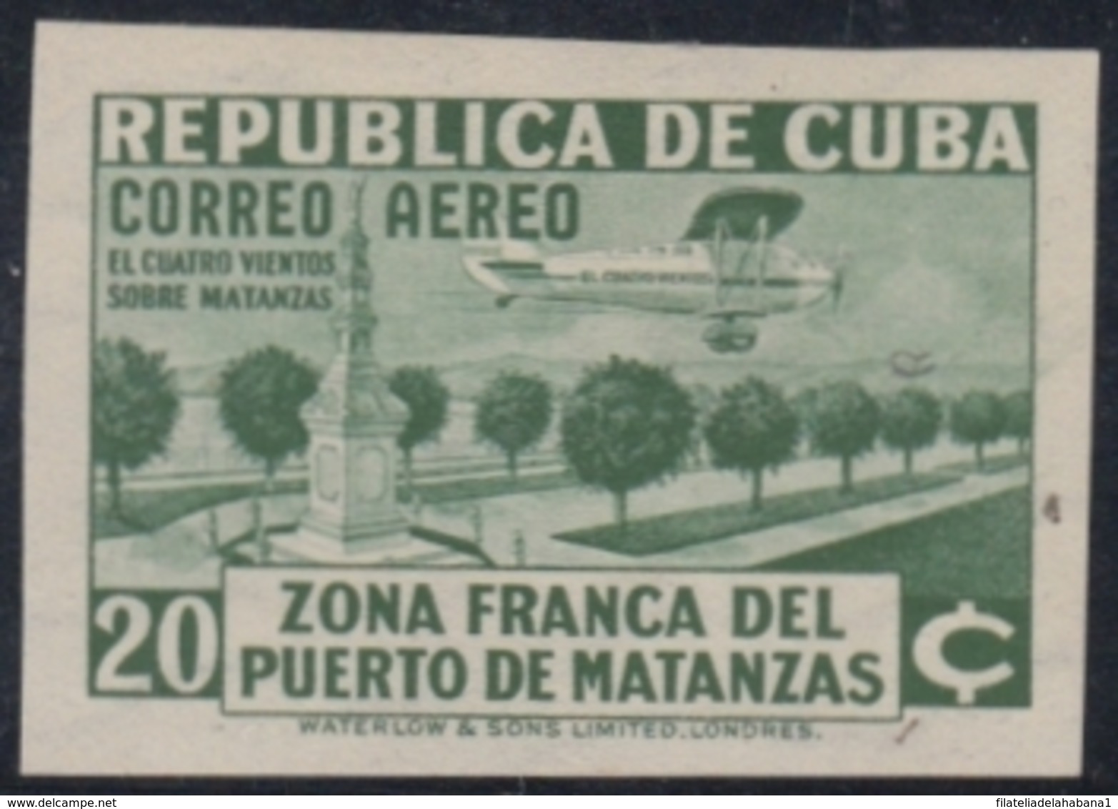 1936-314 CUBA REPUBLICA. 1936. 20c AEREO ZONA FRANCA MATANZAS. CUATRO VIENTOS. MH. - Unused Stamps