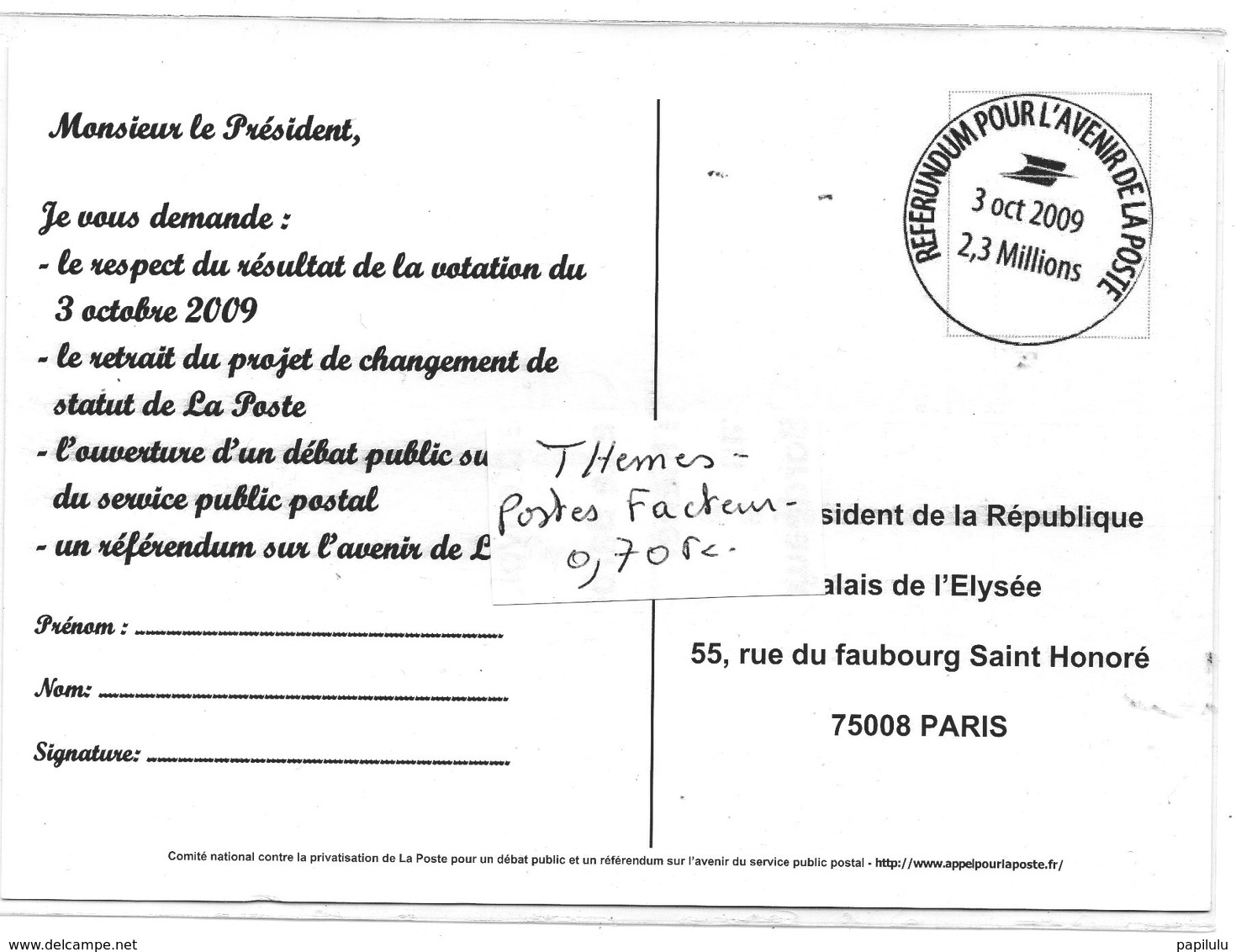 POSTE 2 : Référendum  Pour L Avenir De La Poste 2009 - Poste & Facteurs