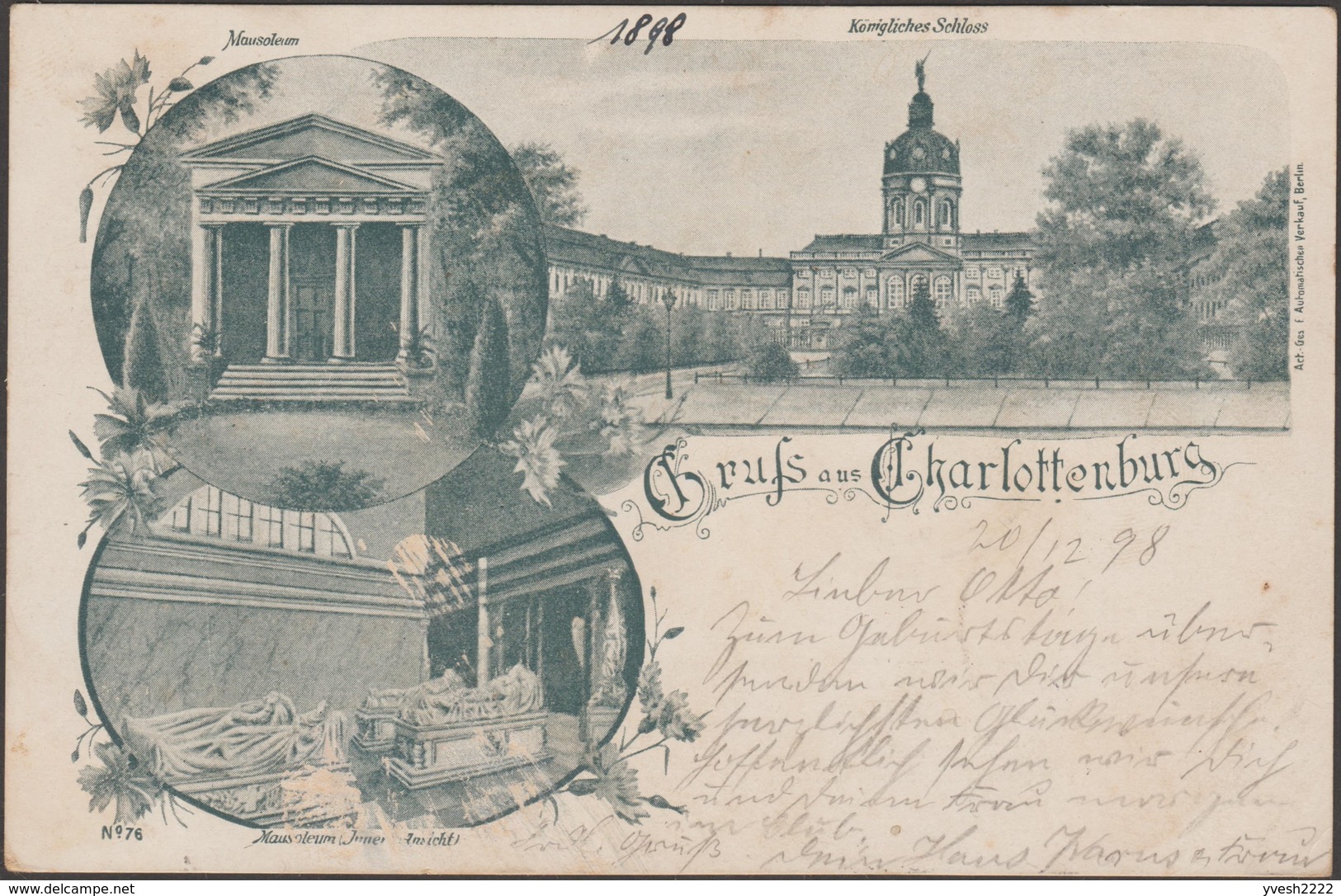 Allemagne 1898. Entier Timbré Sur Commande. Charlottenburg : Mausolée Vu De L'extérieur Et De L'intérieur, Château Royal - Châteaux