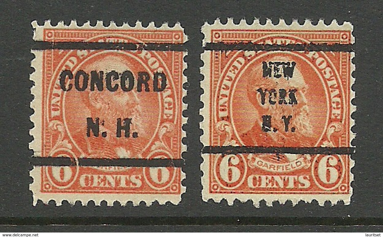 USA 2 Pre-cancels - Concord + N.Y. - On President Carfield Stamp 6 C. Mi 268 - Precancels