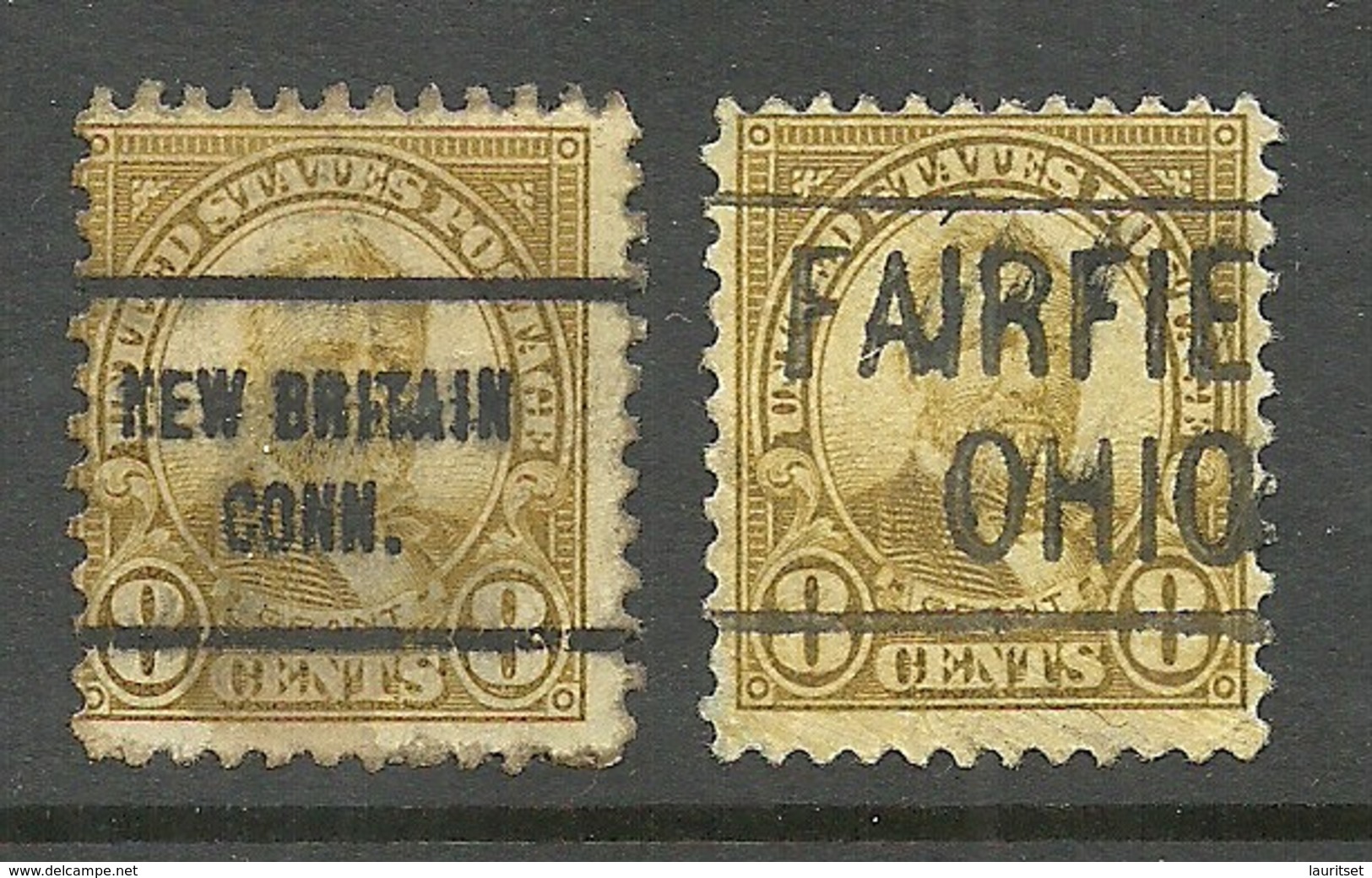 USA 1922/27 - 2 Pre-cancels - New Britain & Fairfield - On President Ulysses Grant Stamp 8 C. Mi 270 - Precancels