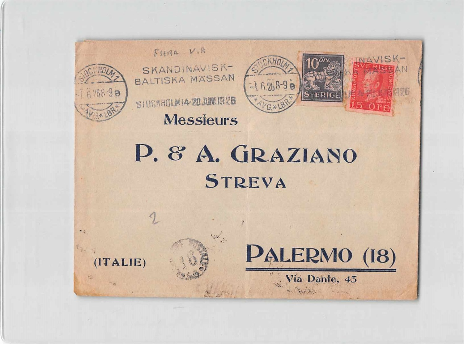 2334 01  STOCKHOLM TO PALERMO - Lettres & Documents