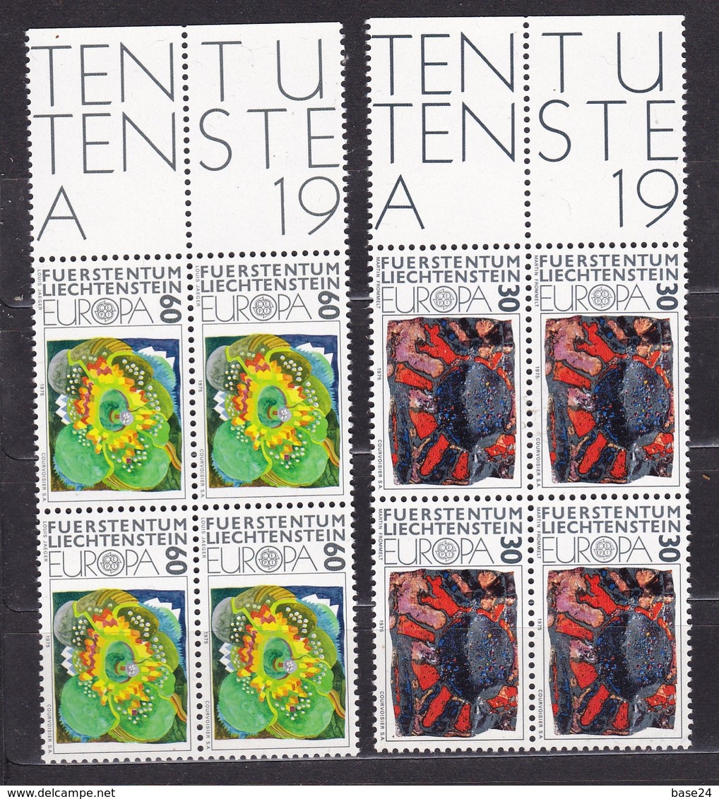 1975 Liechtenstein EUROPA CEPT EUROPE 4 Serie Di 2v. Quartina MNH** Bl.4 - 1975