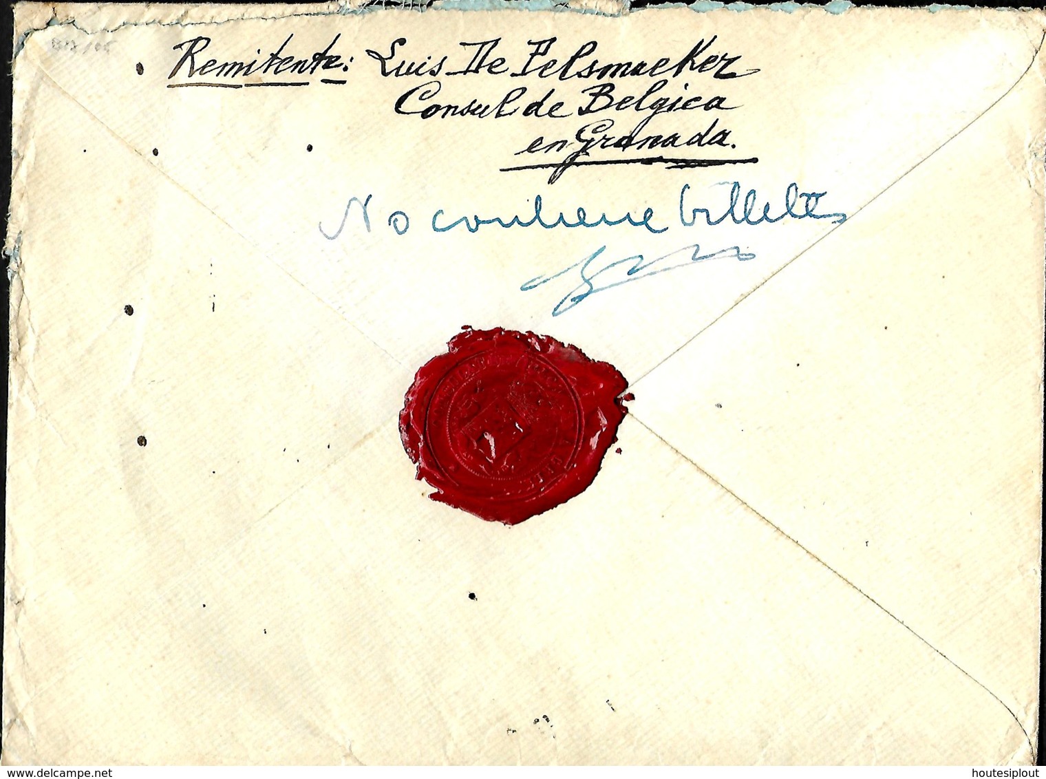 L. Rec. Granada > Bruxelles 1937  Censure Espagnole (faible) + "No Contiene Billetes" - Lettres & Documents