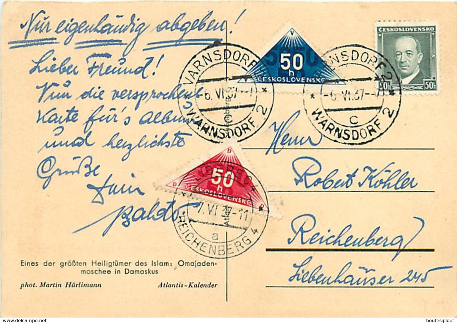 CPI TP 309, 320 + 320 A (Yv.) Varnsdorf 2 > Liberec 4  1937  Timbres Pour Remise En Main Propre - Lettres & Documents