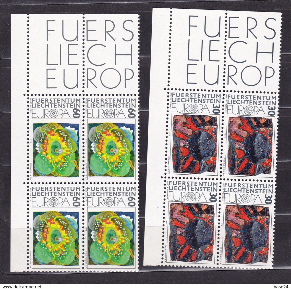 1975 Liechtenstein EUROPA CEPT EUROPE 4 Serie Di 2v. Quartina MNH** Bl.4 - 1975