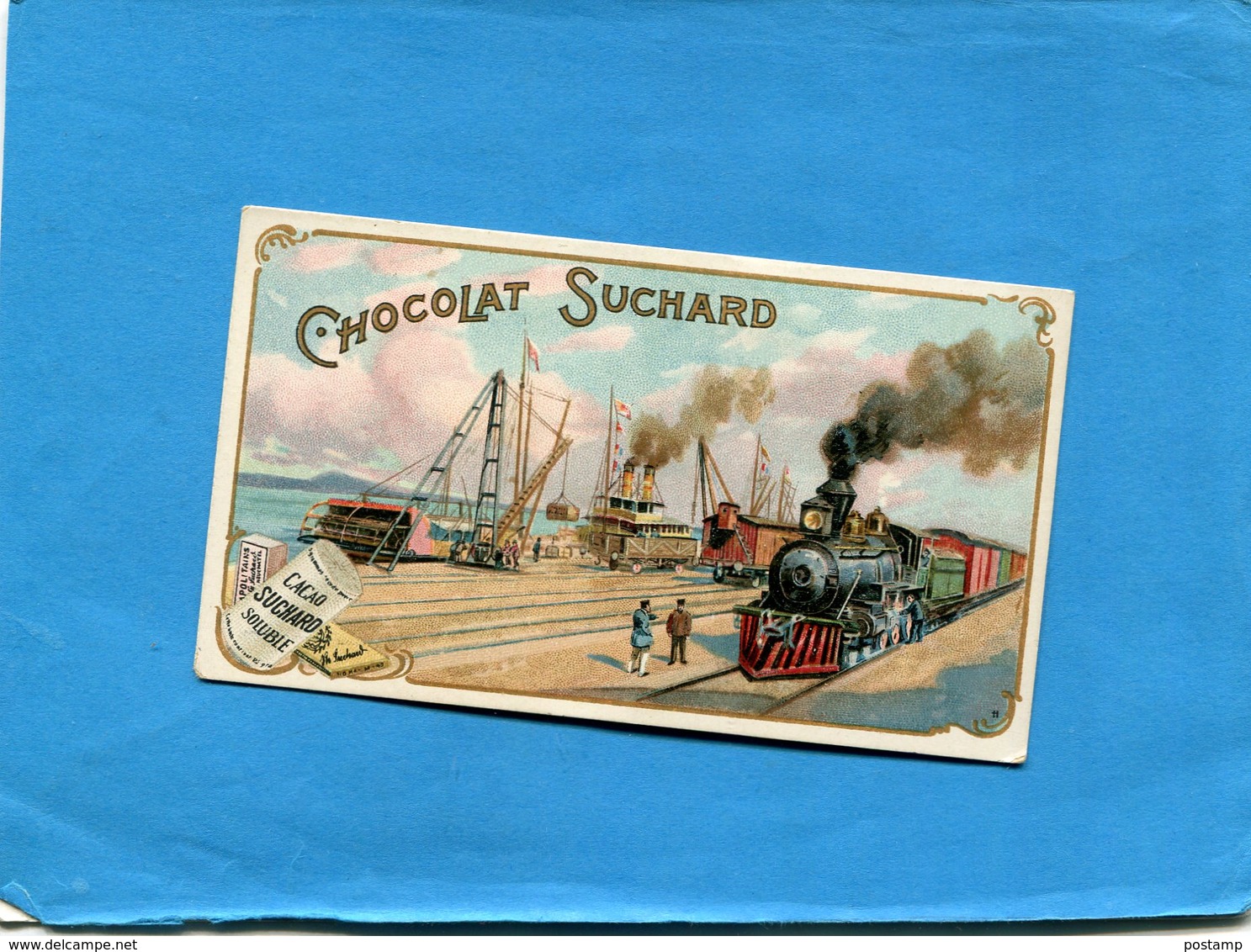 -CHROMO-Chocolat "SUCHARD"-quai Avec Train Et Bateaux Années 1900 - Suchard