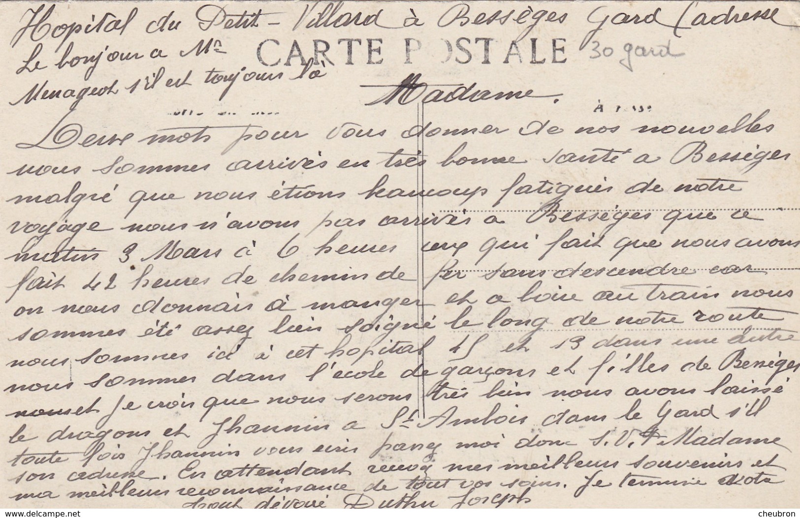 30. BESSEGES. CPA. ANIMATION. POSTES ET ROUTE DE BORDEZAC. ANNEE 1915 + TEXTE - Bessèges