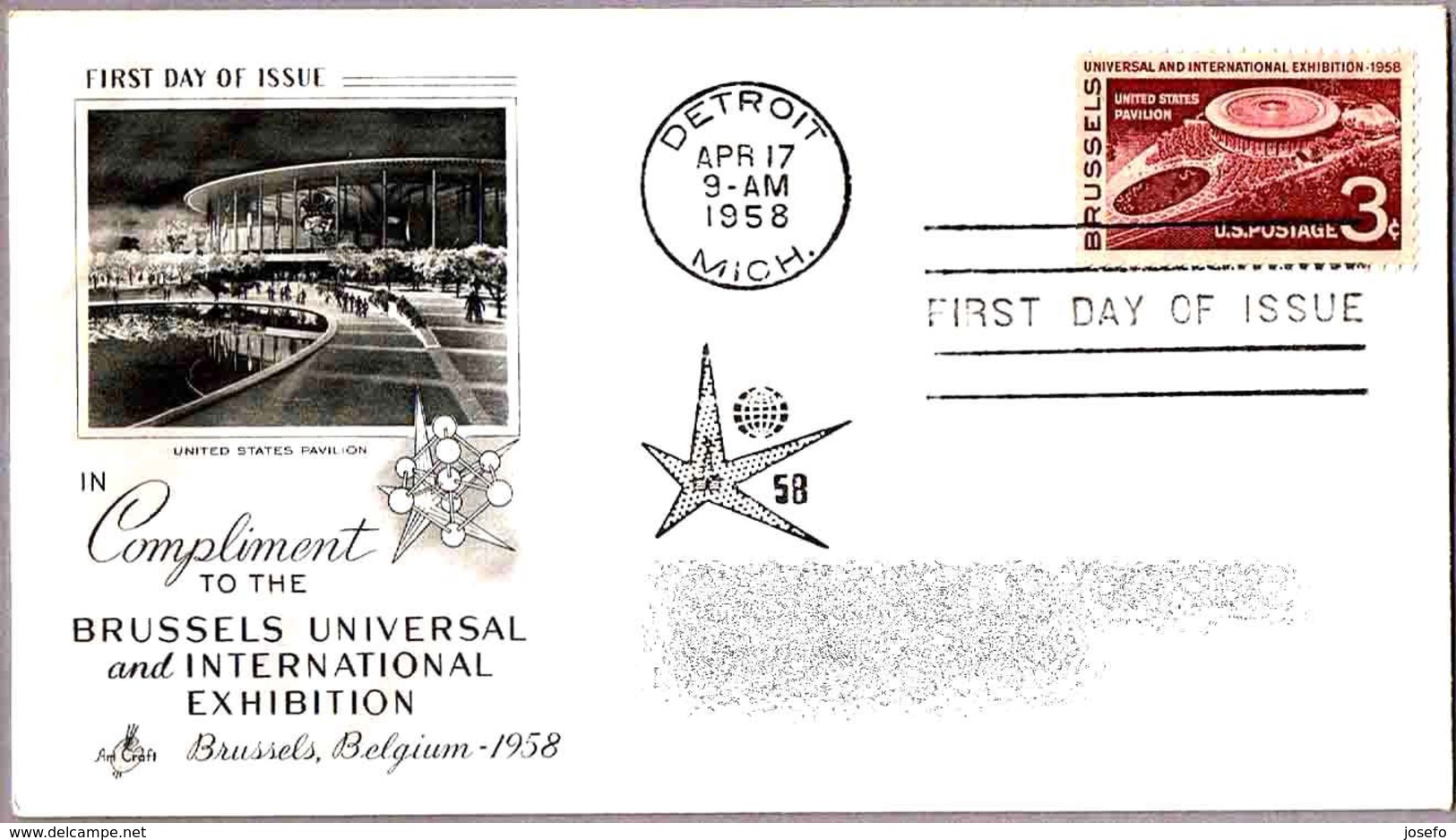 Expo BRUSSELS 1958 - SPD/FDC Detroit MI 1958 - 1958 – Bruselas (Bélgica)