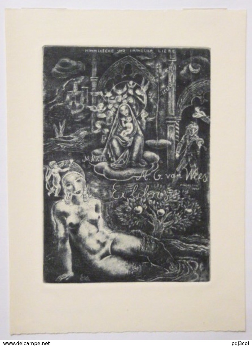 Ex-libris Illustré Moderne Femme Nue "Eva, Maria" - Italie - G.M. Van WEES - Par Fingesten - Coll. P.E. Levy - Ex-libris