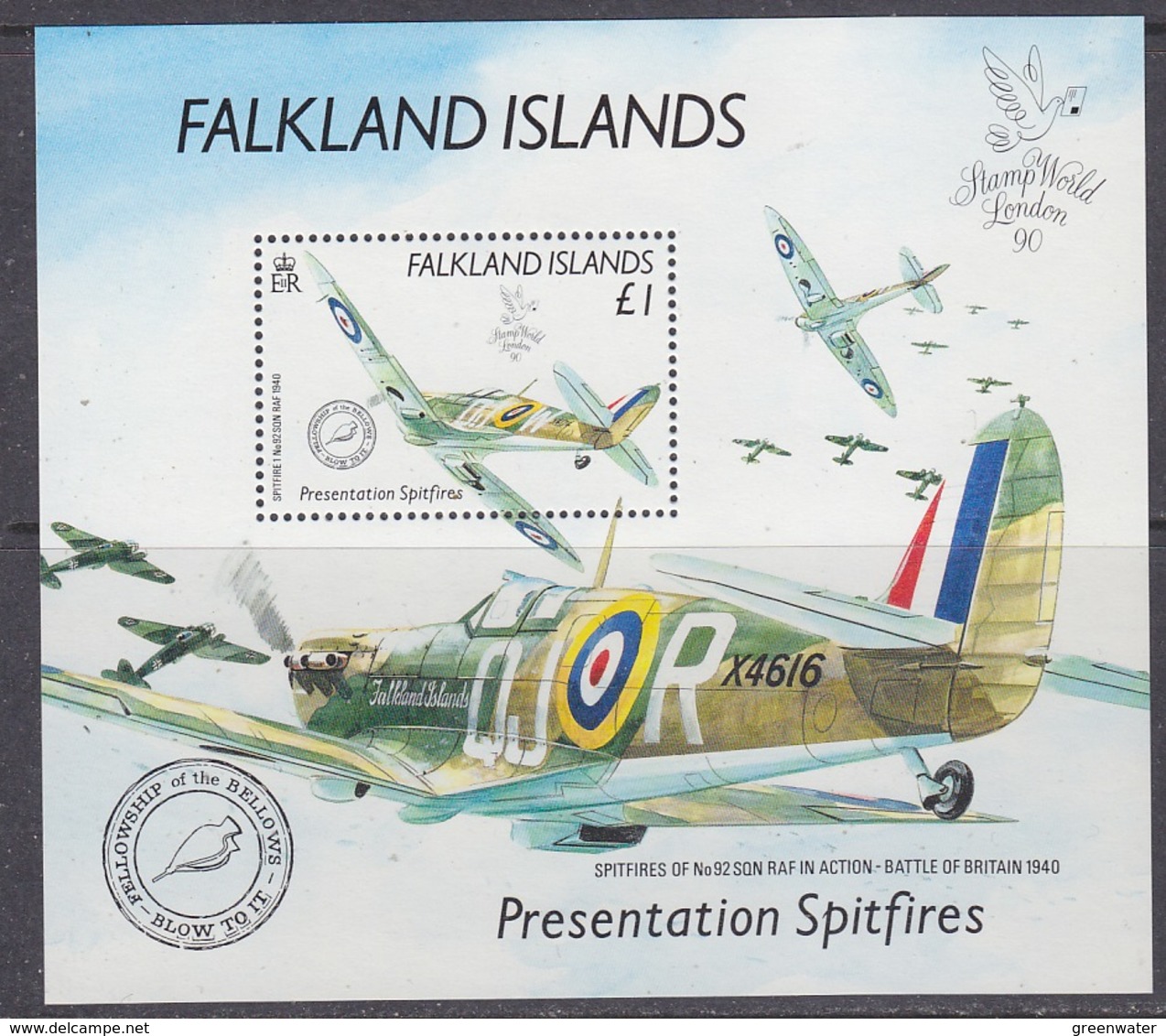 Falkland Islands 1990 Presentation Spitfires / Stamp World London '90 M/s ** Mnh (41460D) - Falklandeilanden