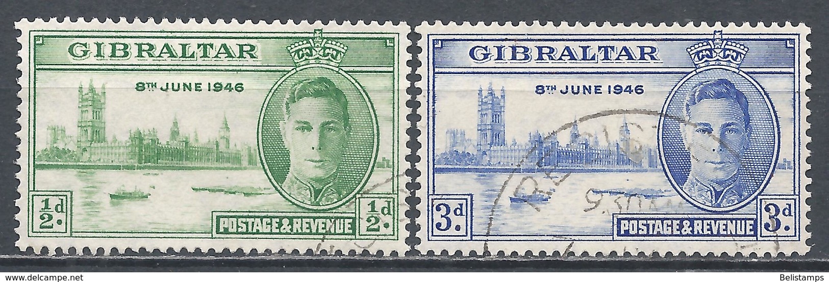 Gibraltar 1946. Scott #119-120 (U) King George VI And Parliament Buildings, London ** Complet Set - Gibraltar