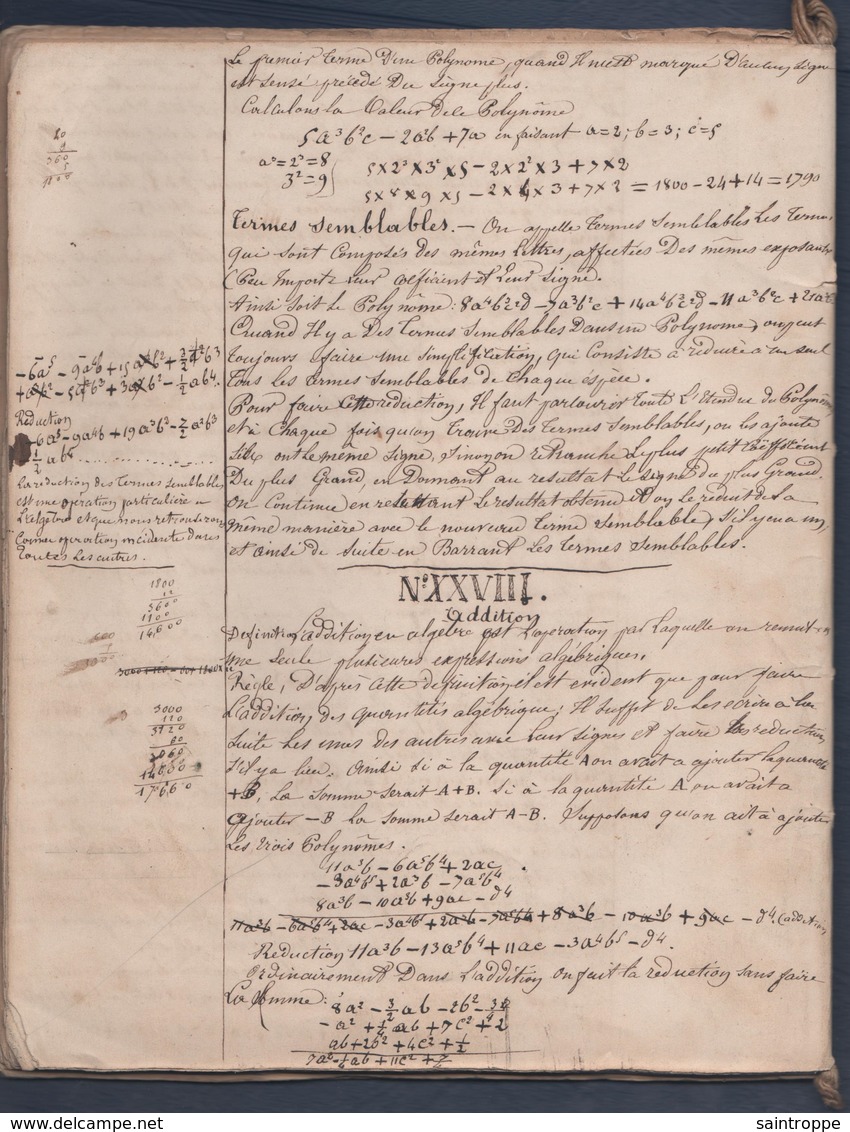 10 Scans à Découvrir, Superbe Cahier Ancien. Cours D'Algèbre,Cosmographie Et Géométrie.1849. - Manuscrits