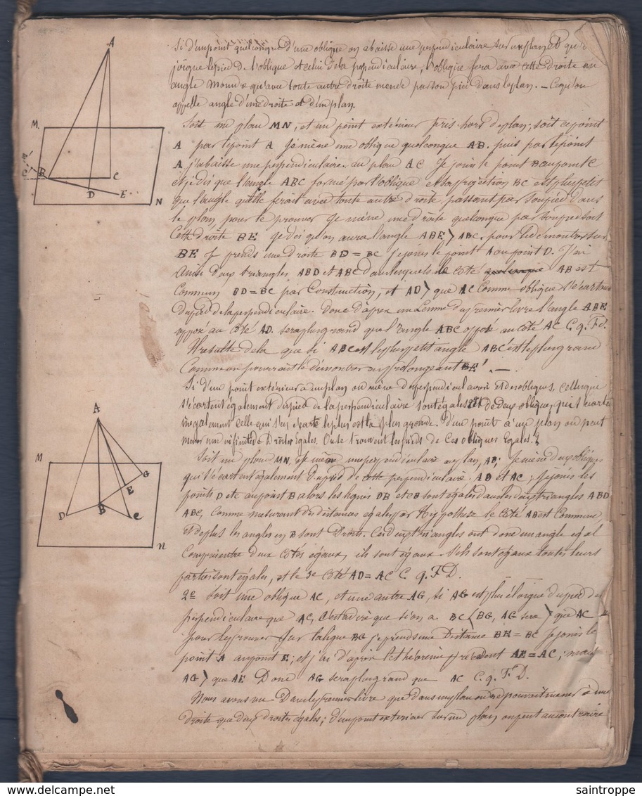 10 scans à découvrir, superbe Cahier ancien. Cours d'Algèbre,Cosmographie et Géométrie.1849.