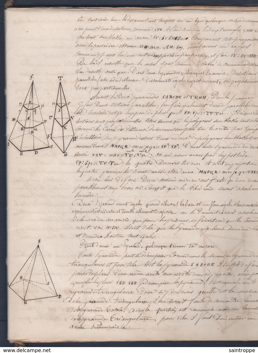 10 scans à découvrir, superbe Cahier ancien. Cours d'Algèbre,Cosmographie et Géométrie.1849.