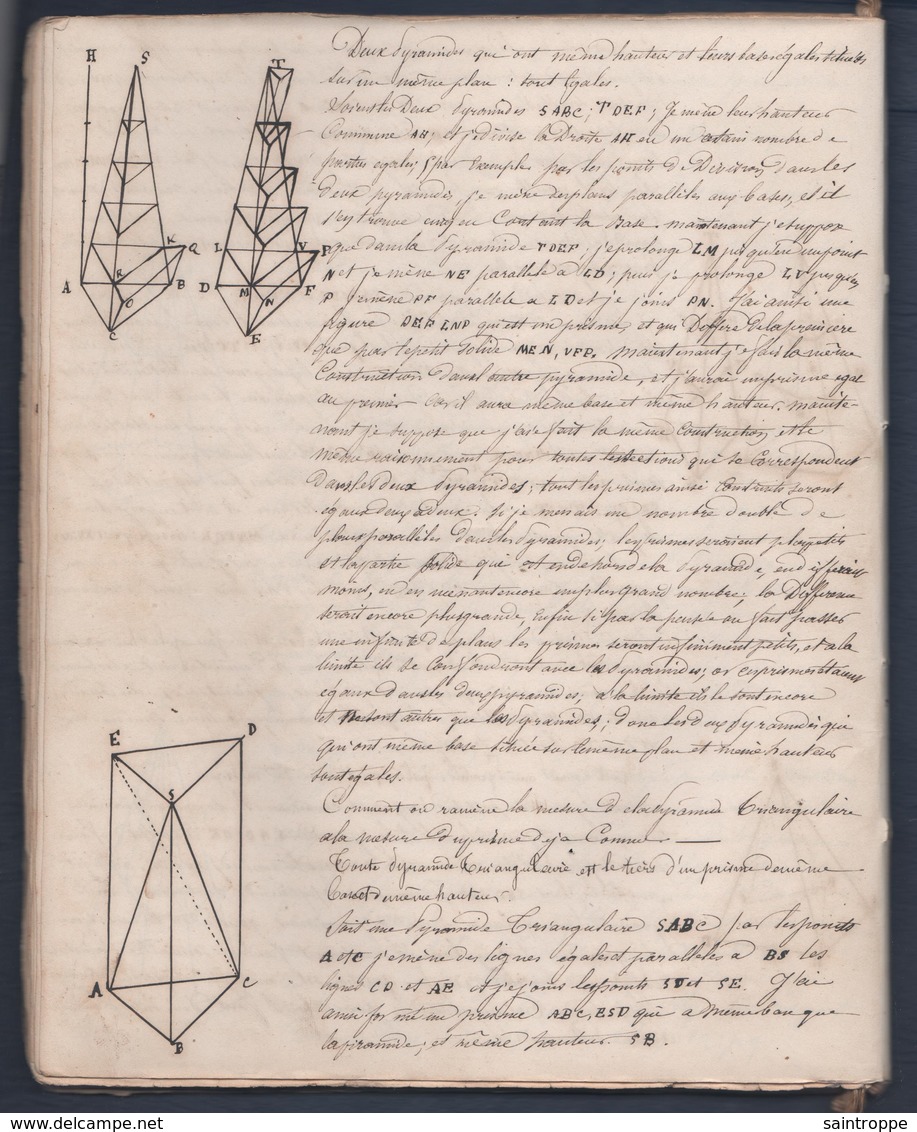 10 scans à découvrir, superbe Cahier ancien. Cours d'Algèbre,Cosmographie et Géométrie.1849.