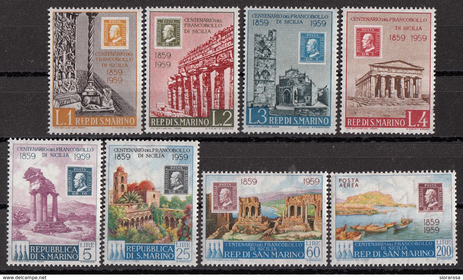 San Marino 1959 Bf. 511/ 517+A130 Centenario Francobolli Sicilia Full Set MNH - Nuovi