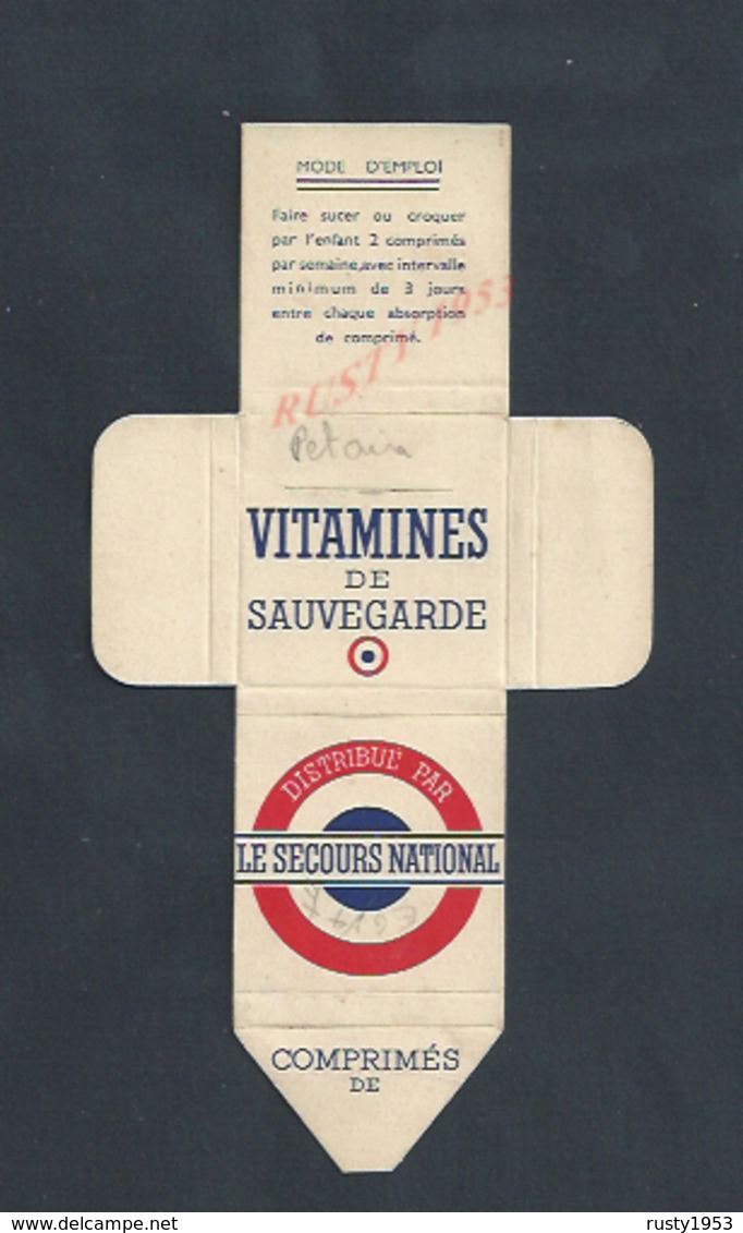 MILITARIA VITAMINES DE SAUVEGARDE ( PETAIN ) DISTRIBUÉ PAR LE SECOURS NATIONAL : - 1939-45