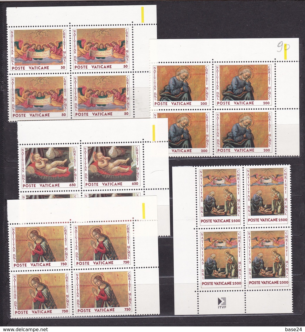 1990 Vaticano Vatican NATALE CHRISTMAS 4 Serie Di 5v. In Quartina MNH** Bl.4 - Unused Stamps