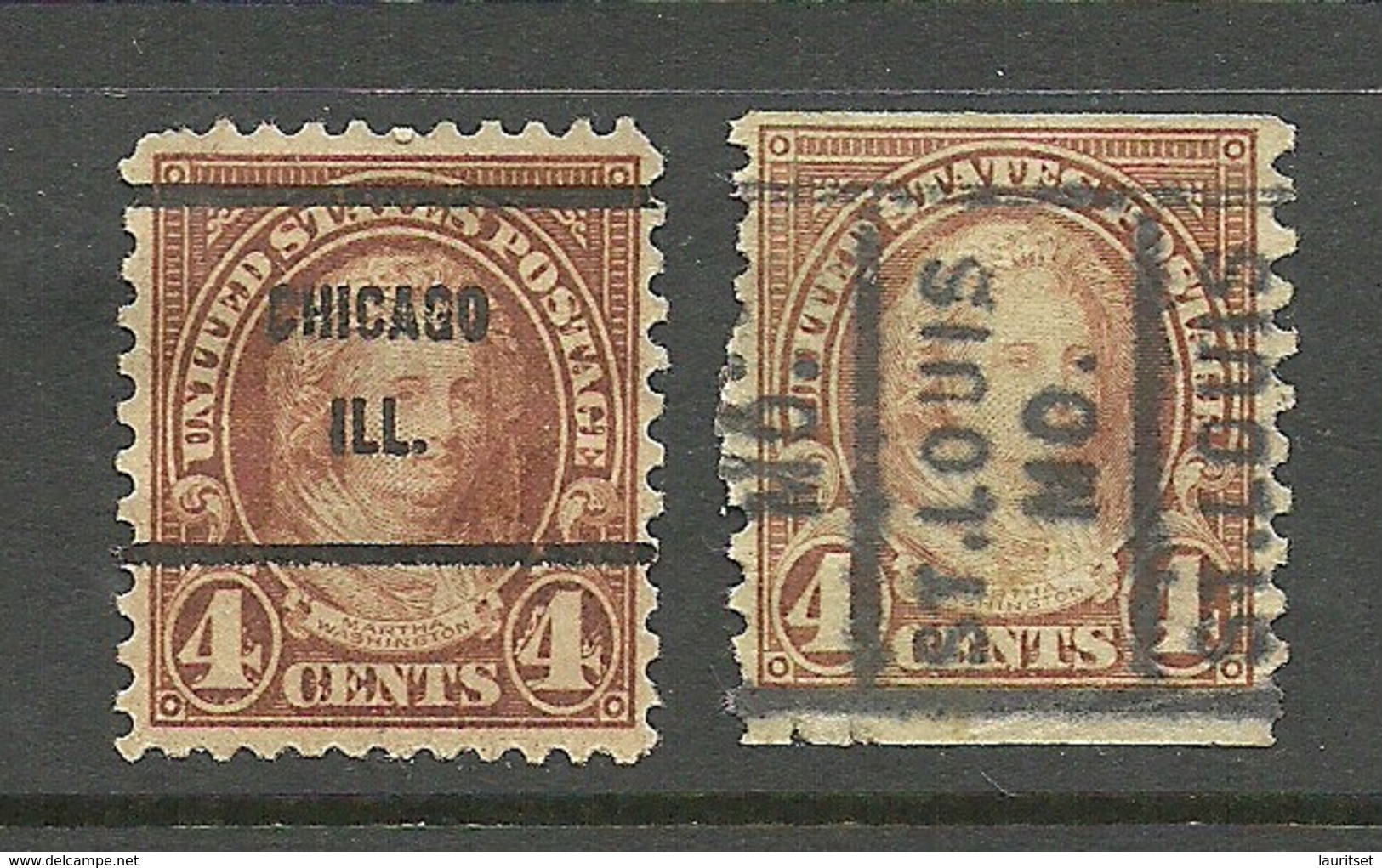 USA 1923/27 - 2 Pre-cancels - Chicago & St. Louis - On Martha Washington 4 C. Mi 265 - Precancels
